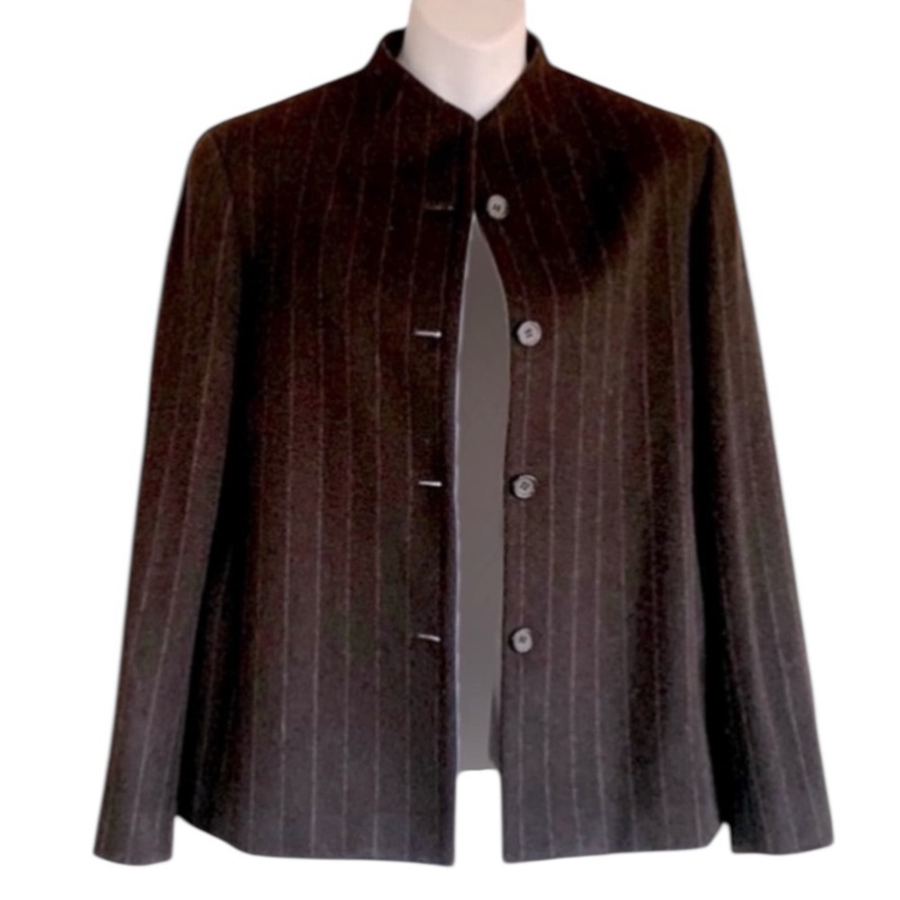 Anne Klein cashmere jacket Women 10, brown/pinstripe, boxy, whisper soft. EUC